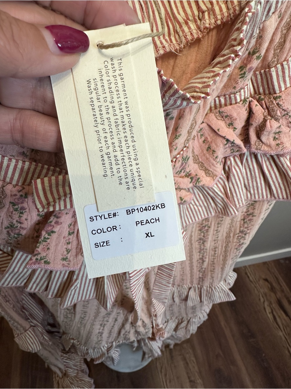 Boho Ruffle Wide-Leg Pants in Dusty Peach - Picture 6 of 8